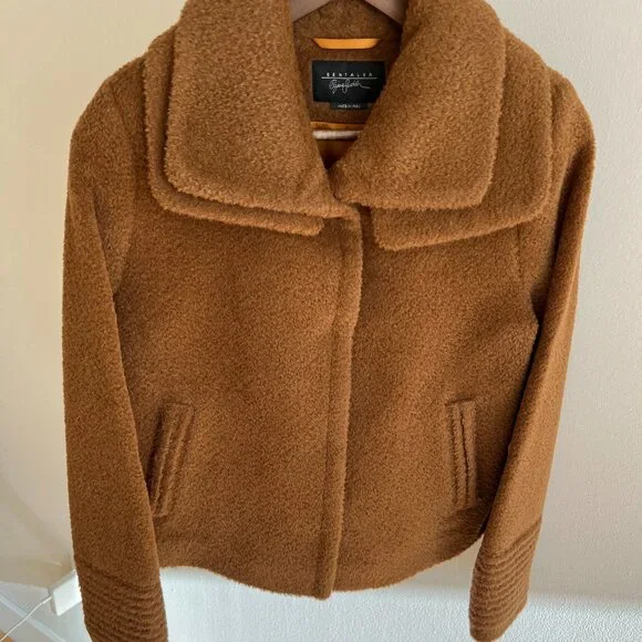 Sentaler Bouclé Alpaca Moto Jacket Signature Double Collar - Dark Camel - Small